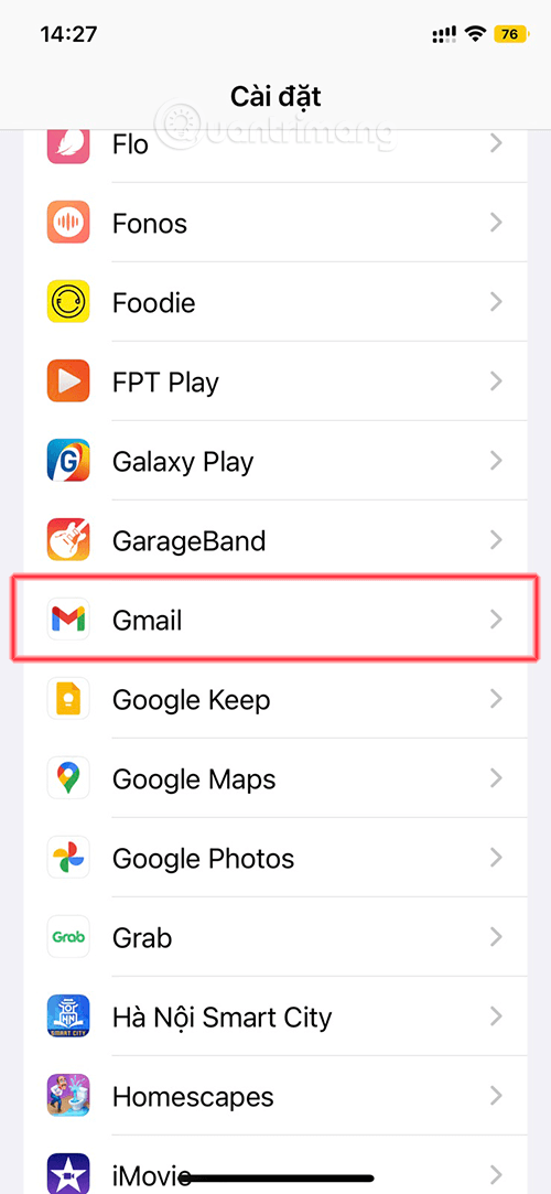 Chọn ứng dụng đọc mail trong phần Cài đặt