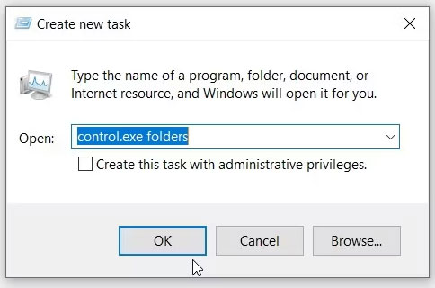 Mở Folder Options bằng Task Manager