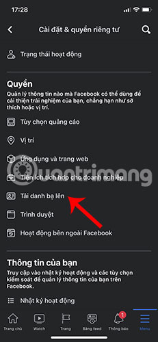 Chọn Tải danh bạ lên