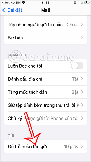 Đỗ trễ hoàn tác email trên Mail iOS 16