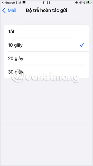 Thời gian thu hồi email iOS 16