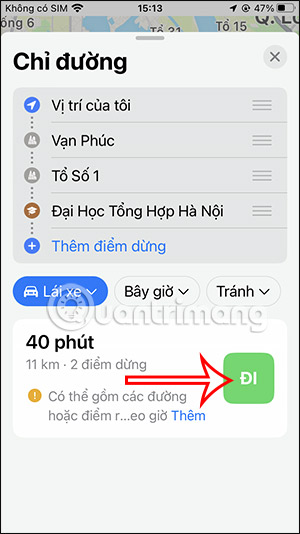 Xem đường di chuyển trên Apple Maps