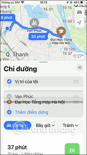 Thay đổi thứ tự điểm dừng Apple Maps
