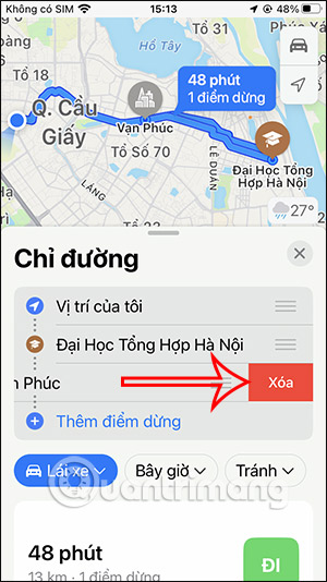 Xóa điểm dừng Apple Maps