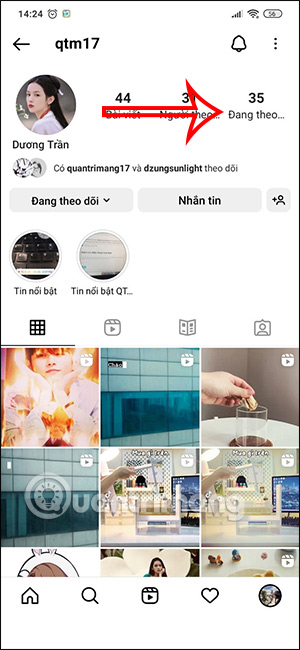 Tài khoản Intagram đang theo dõi