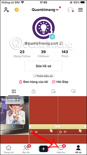 Mục Hộp thư trên TikTok