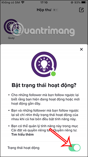 Kích hoạt trạng thái online TikTok