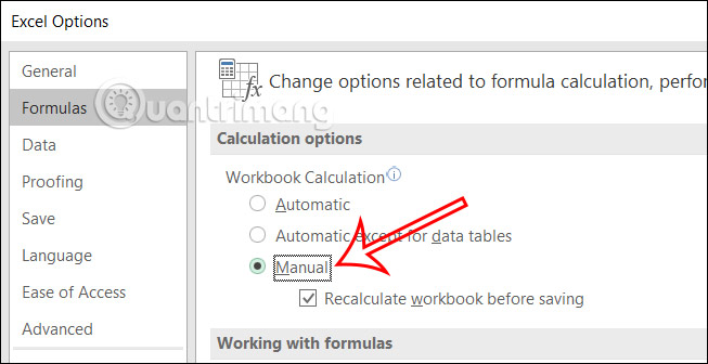Chỉnh chế độ tính toán tự động của Excel Excel