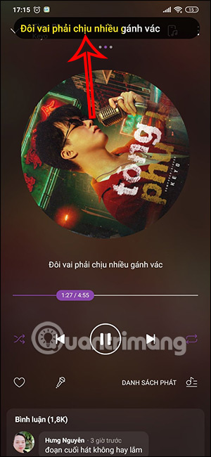 Rút gọn màn hình lời bài hát Zing MP3