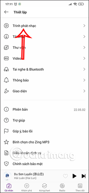 Chỉnh Trình phát nhạc Zing MP3