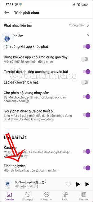 Hiện lời nhạc trên màn hình Android