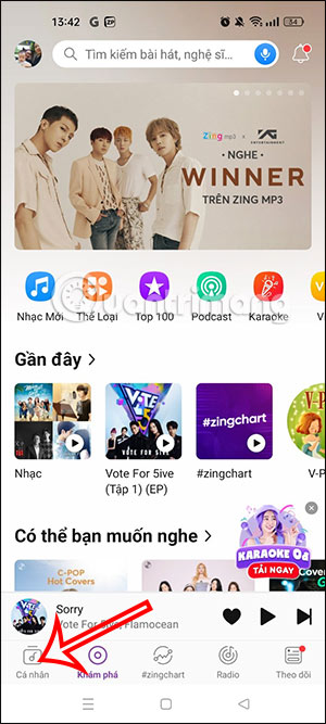 Truy cập Cá nhân trên Zing Mp3
