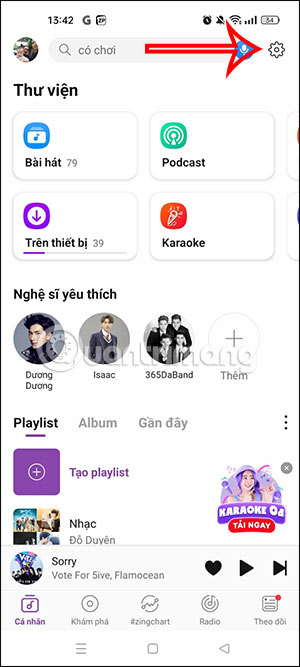 Cài đặt trên Zing Mp3
