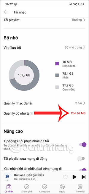 Bộ nhớ tạm Zing Mp3