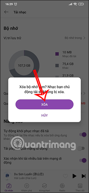 Xóa bộ nhớ tạm Zing Mp3