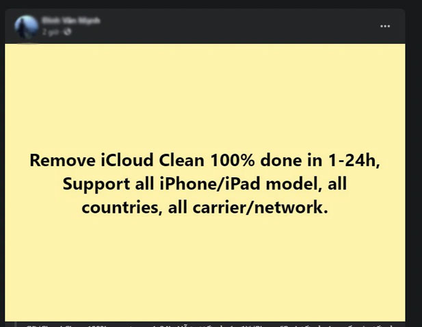 Quảng cáo dịch vụ mở khóa iCloud của iPhone tràn lan trên mạng xã hội.