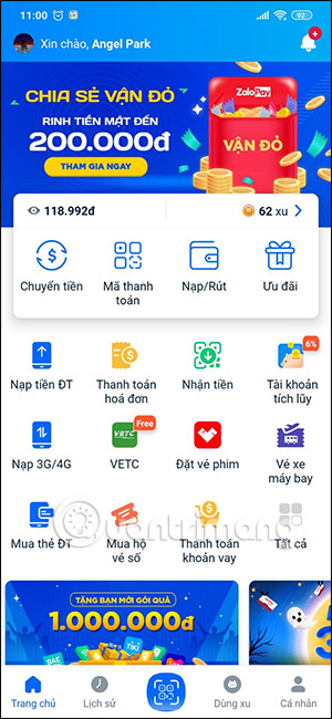 Giao diện ZaloPay
