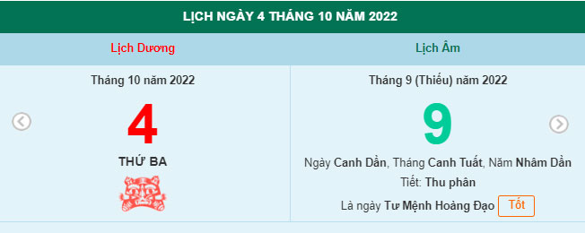 Lịch ngày 4/10/2022.