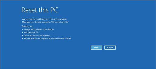 Xác nhận thiết lập lại máy tính Windows 11