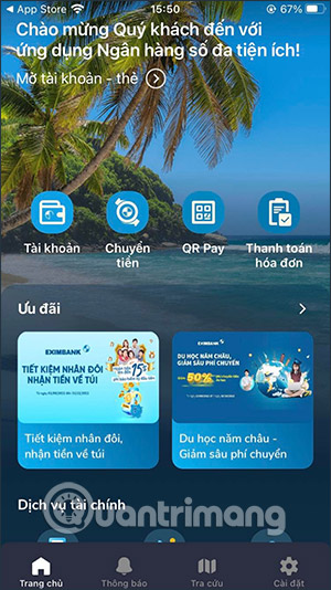 Giao diện Eximbank EDigi