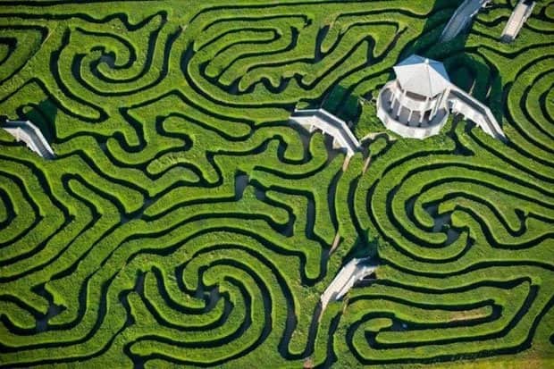 Longleat Maze, Anh - Một trong những mê cung đình đám nhất thế giới chính với chiều dài của mỗi hàng rào cây từ 1,8 km đến 5,4 km.