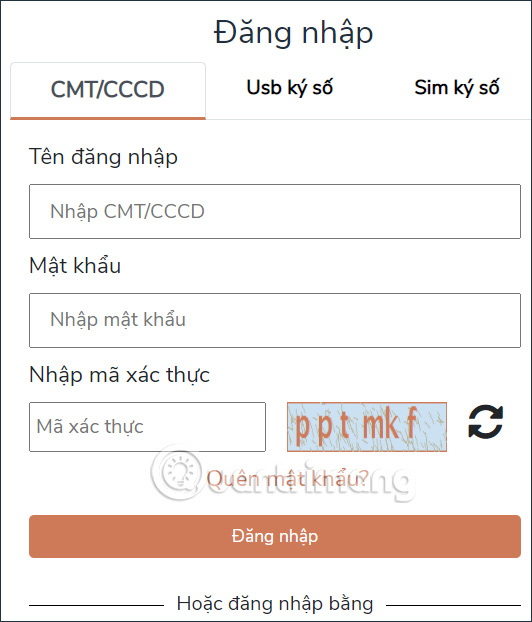 Điền thông tin tài khoản Cổng Dịch vụ công Quốc gia