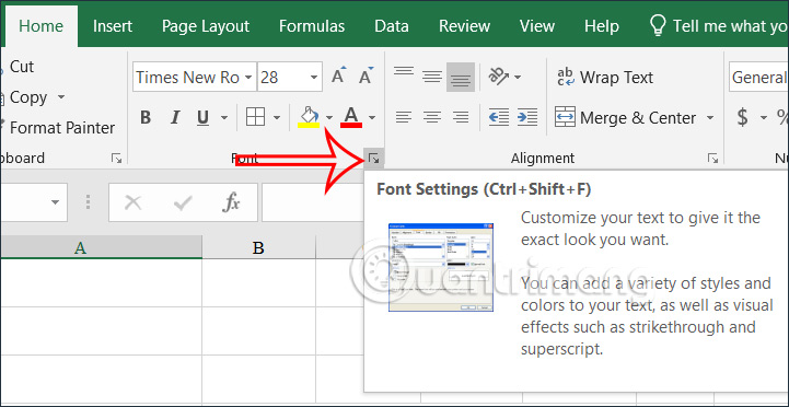 Tùy chỉnh phông chữ trong Excel