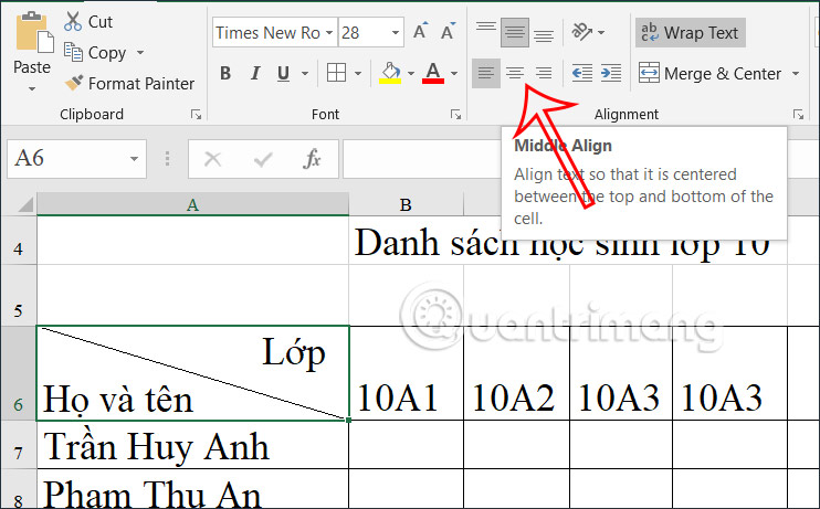 Căn chỉnh nội dung trong Excel