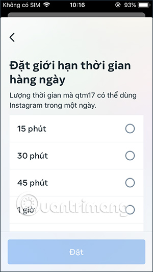 Thời gian sử dụng Instagram