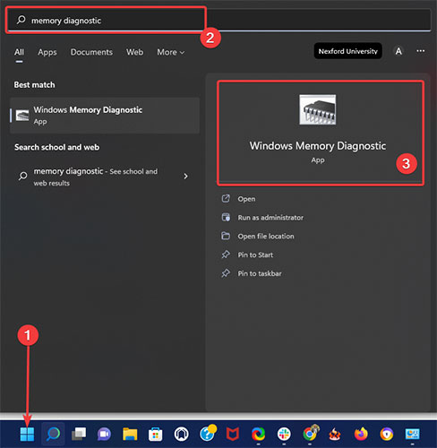 Mở Memory Diagnostic Tool