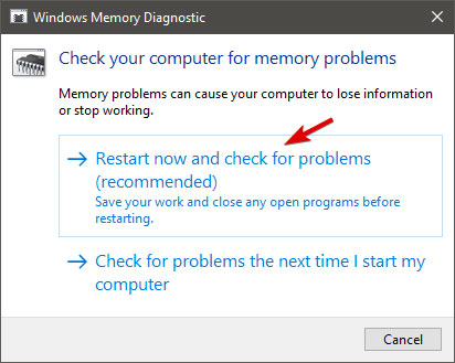 Chọn Restart now and check for problems