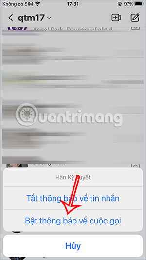 Bật thông báo cuộc gọi Instagram iPhone