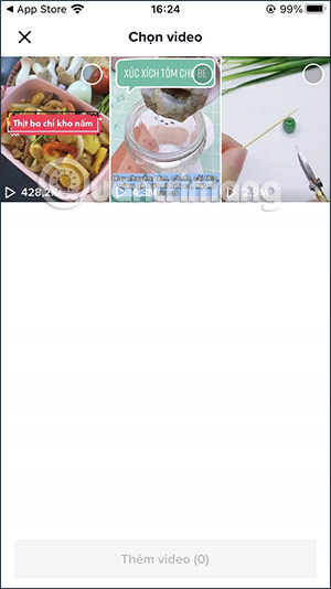 Chọn video thêm vào bộ sưu tập
