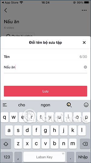 Nhập tên mới cho video TikTok
