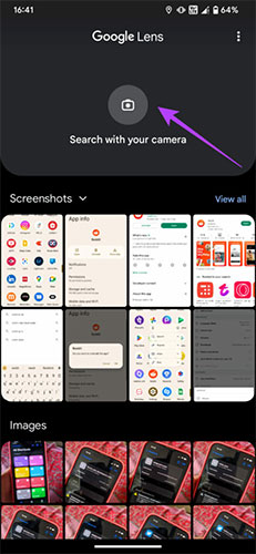 Chọn tùy chọn "Search with your camera option"
