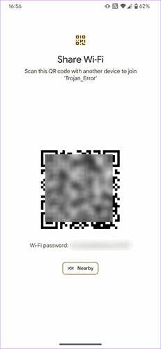Mã QR được tạo tự động để chia sẻ kết nối WiFi