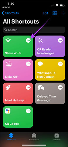 Truy cập cài đặt của shortcut