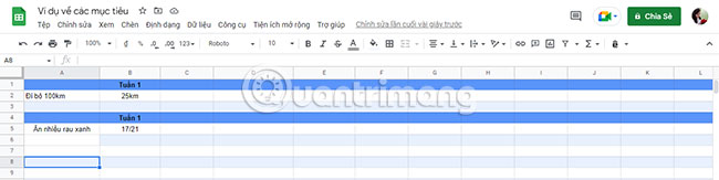 Trình theo dõi tiến trình được tạo trong phần mềm bảng tính