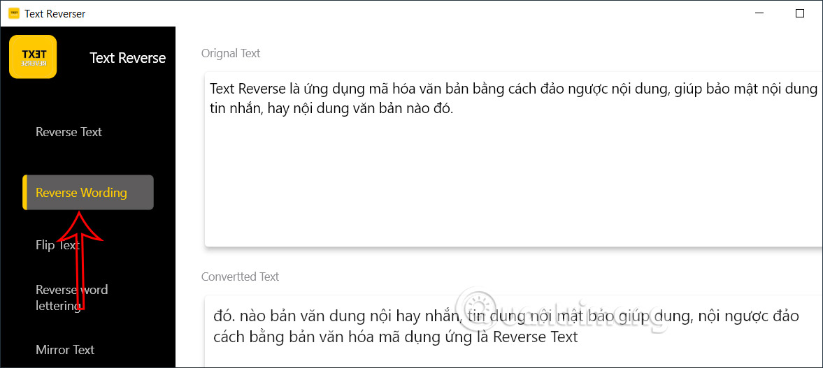 Kiểu đảo ngược Reverse Wording trên Text Reverse