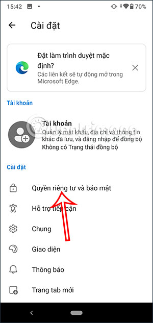 Quyền riêng tư trên Edge Android