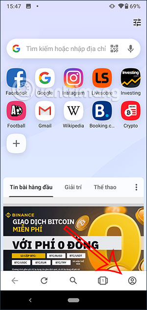 Giao diện Opera Android