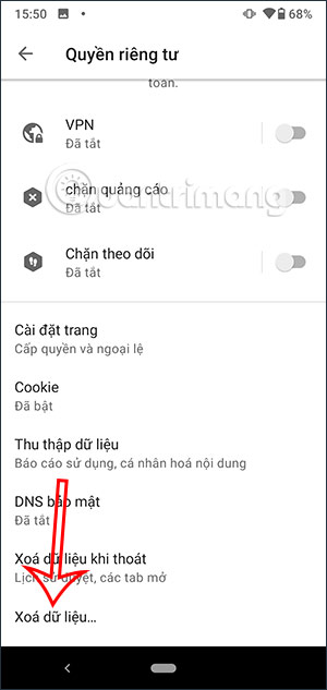 Xóa dữ liệu trên Opera Android