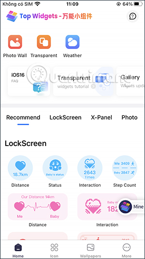 Giao diện Top Widgets