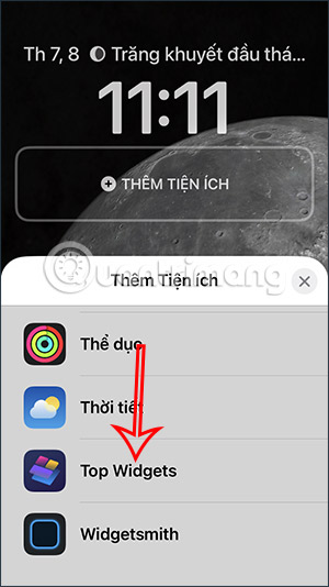 Chọn widget Top Widgets