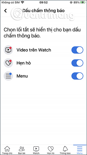 Notification dots on Facebook