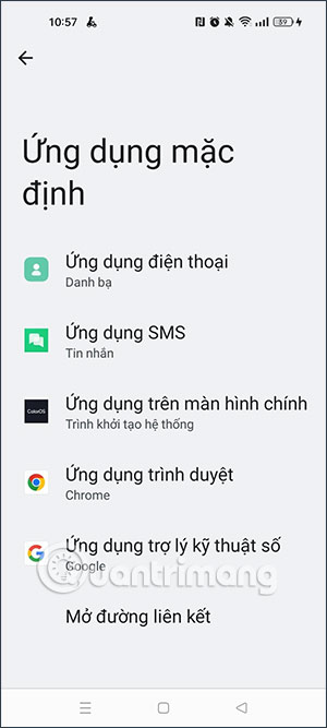 Chọn mục ứng dụng mặc định