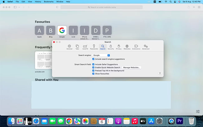 Đảm bảo rằng Quick Search Tool không được chọn trong menu drop-down bên cạnh Search engine