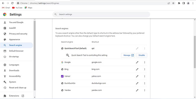 Xóa Hijacker Quick Search Tool