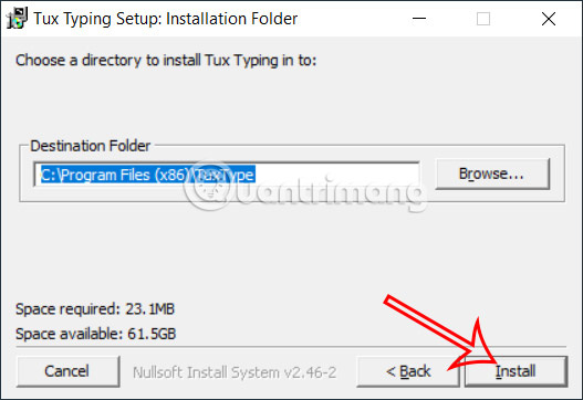 Nhấn Install cài Tux Typing
