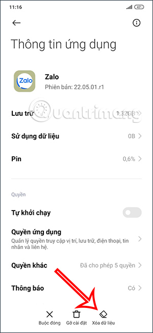 Xóa dữ liệu Zalo